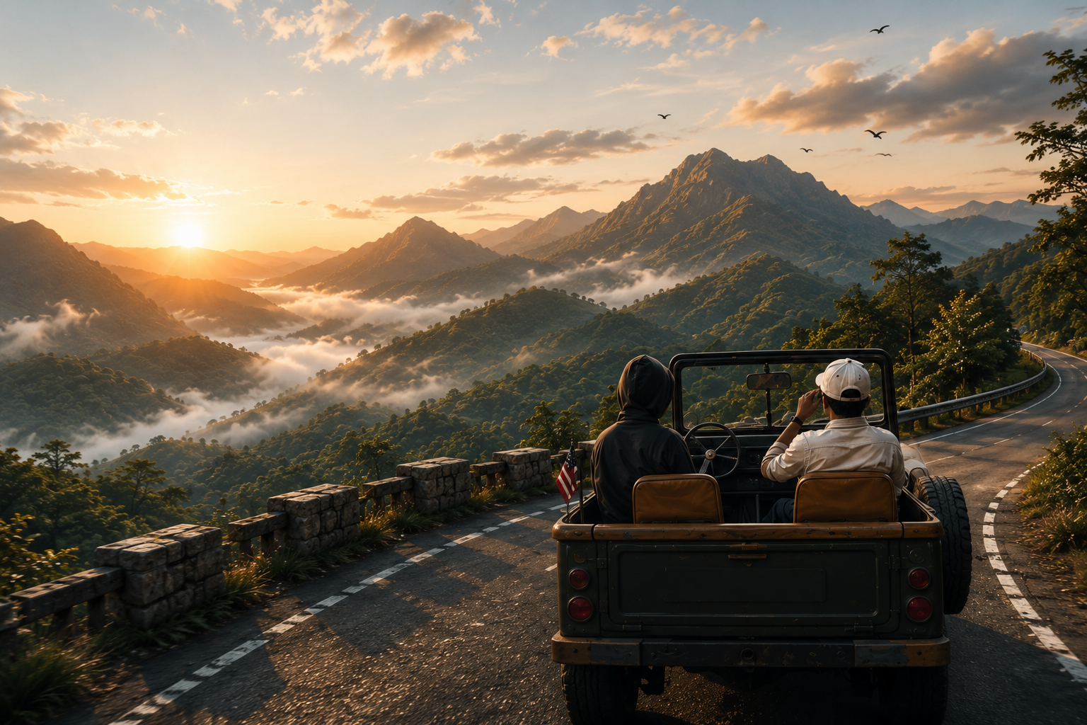 A jeep ride along a winding mountain road
